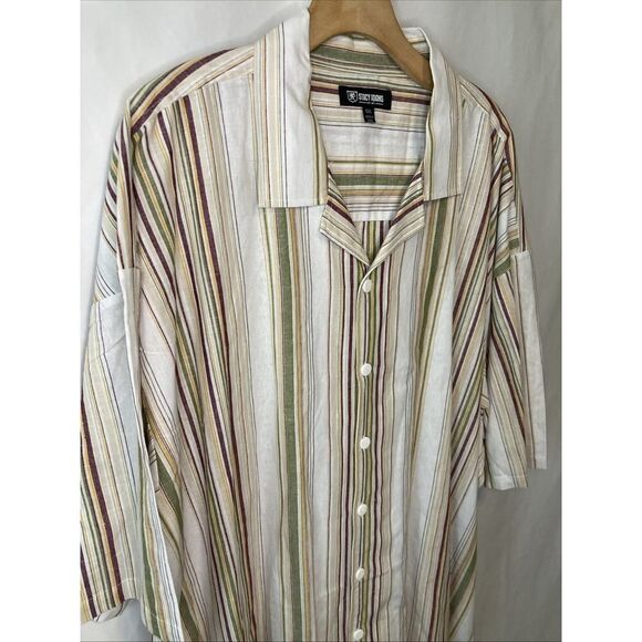 Stacy Adams Short Sleeve Button Down Shirt Mens 5XL Linen Cotton Striped Logo - Picture 2 of 10
